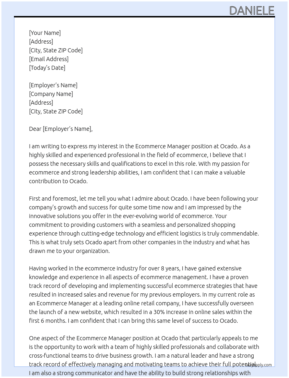ecommerce Manager At Ocado Cover Letter