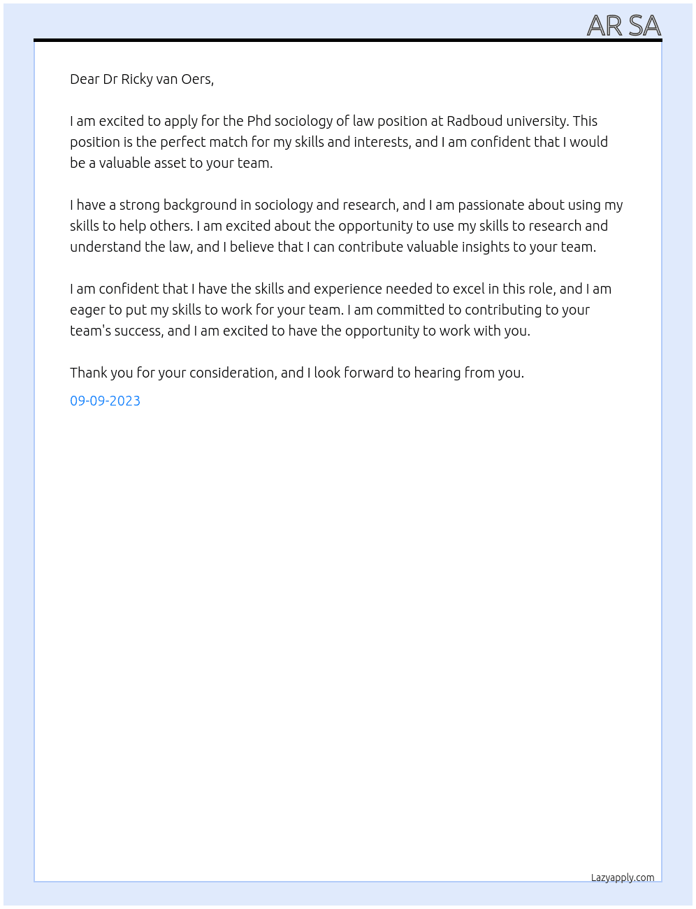 Phd sociology of law At Radboud university Cover Letter