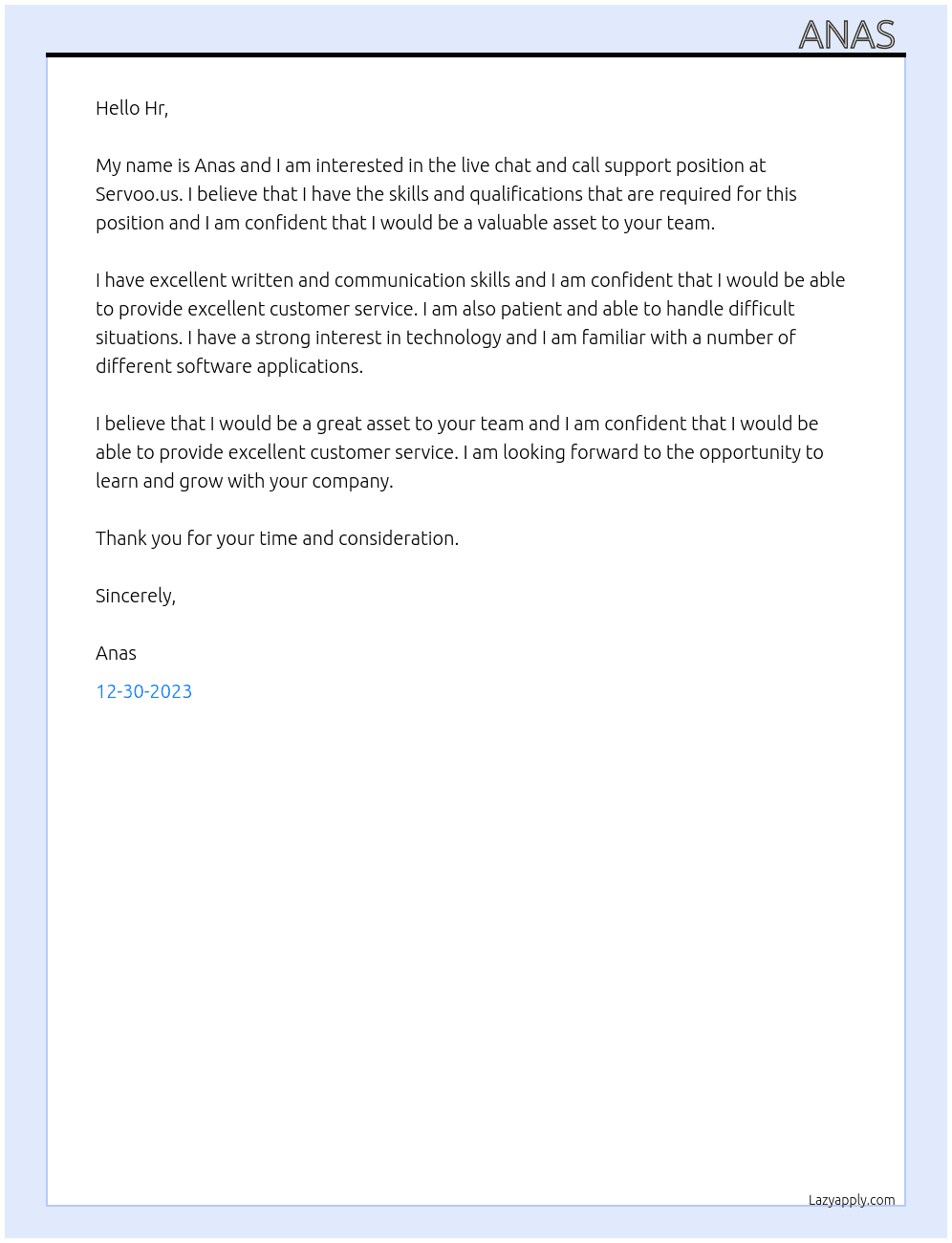 Live chat and call support  At Servoo.us Cover Letter