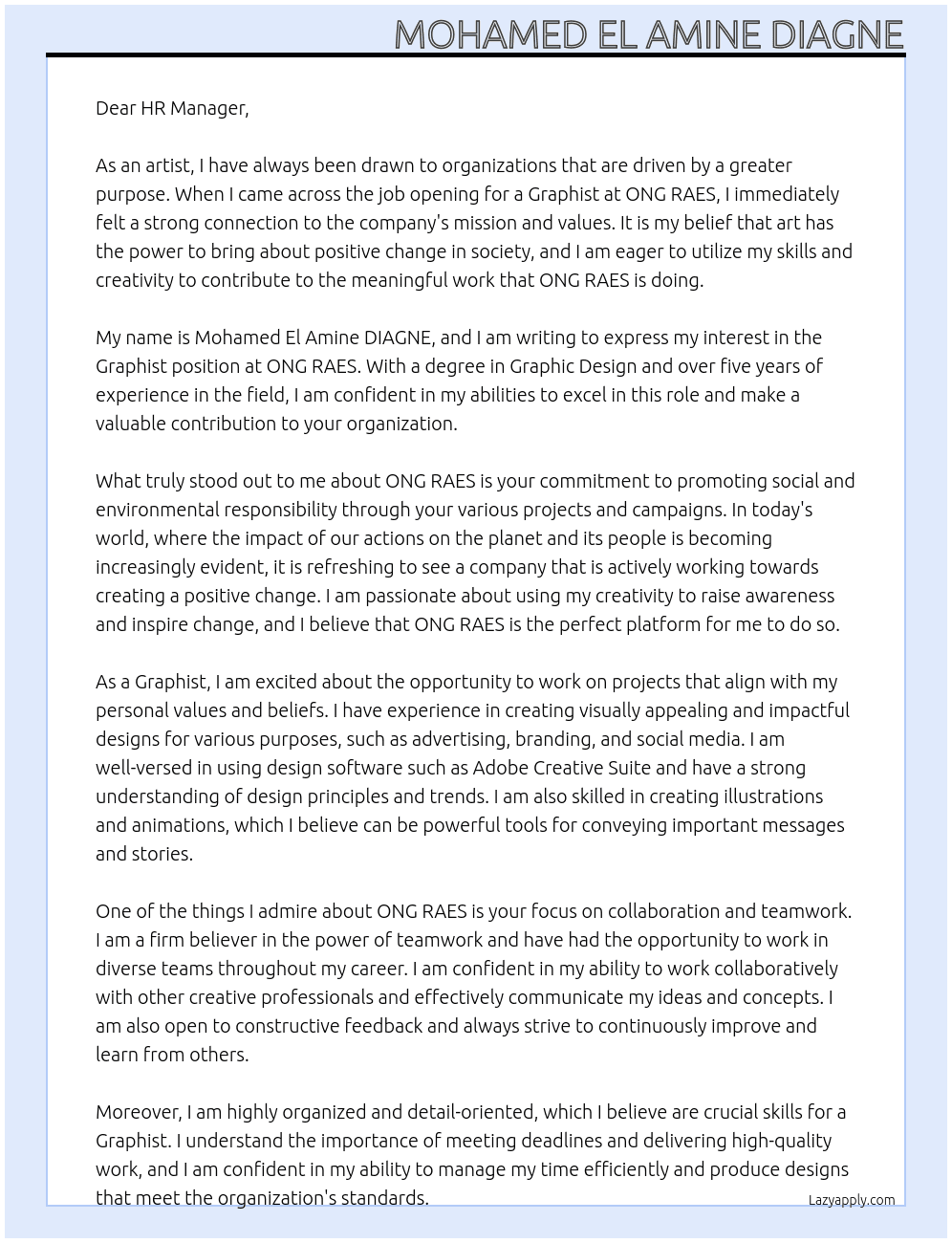 Cover letter for graphist - LazyApply