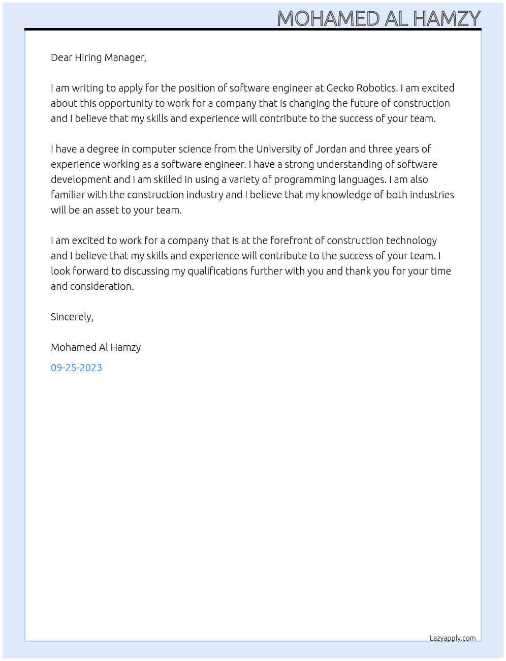 software engineer At Gecko Robotics Cover Letter
