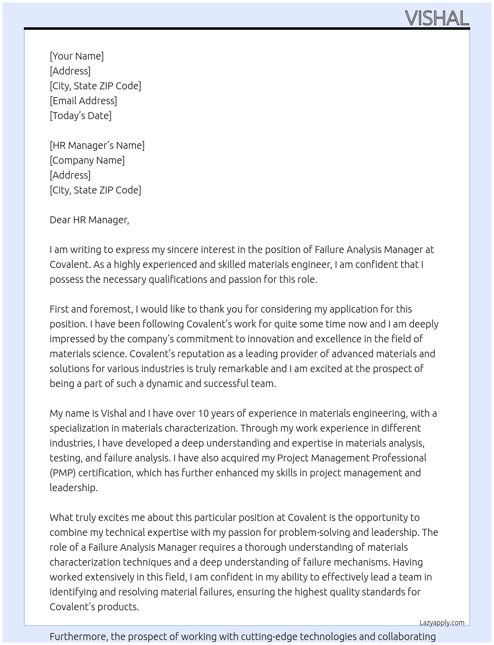 Failure Analysis Manager At Covalent Cover Letter