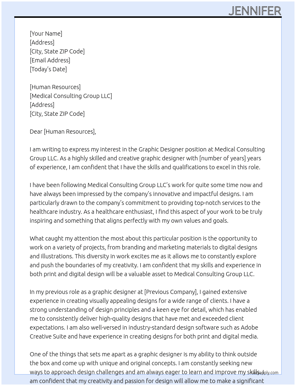 Graphic designer At Medical Consulting Group LLC Cover Letter