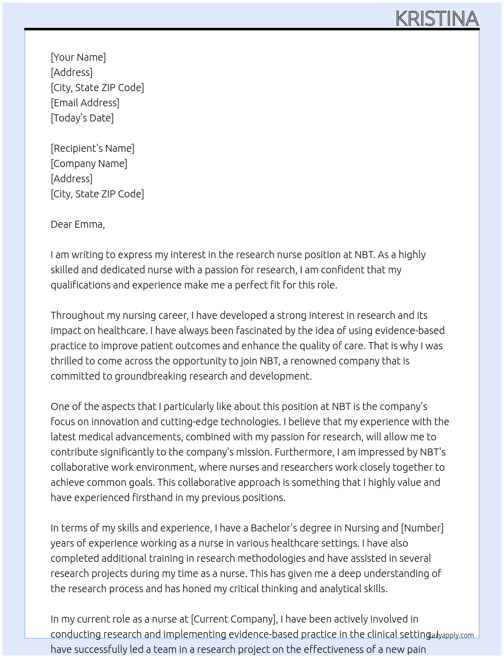 research nurse At NBT Cover Letter