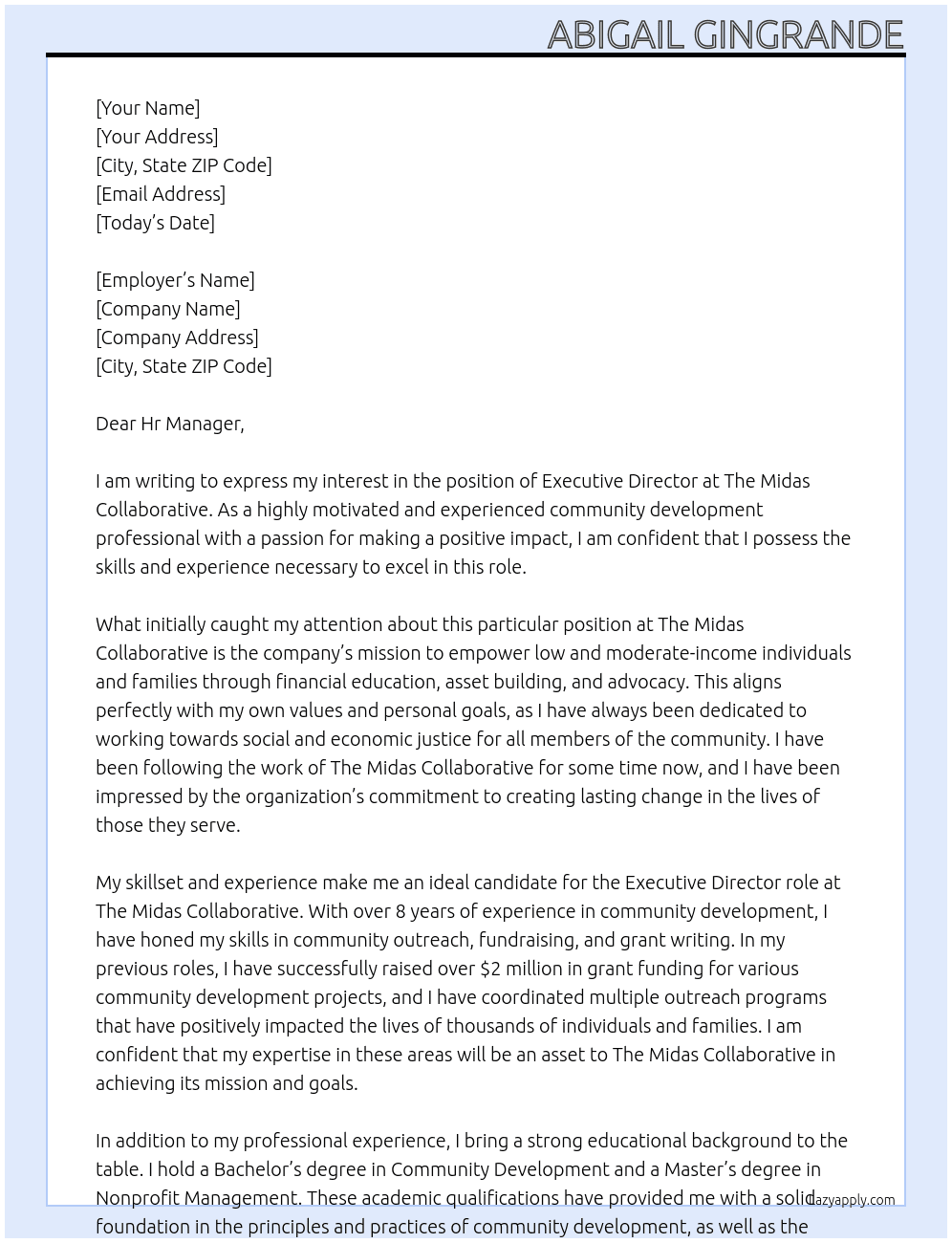 Executive Director At The Midas Collaborative Cover Letter