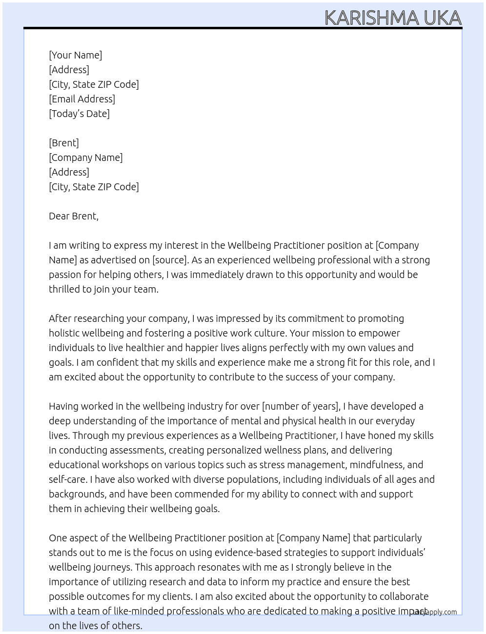 Wellbeing Practitioner At Brent  Cover Letter
