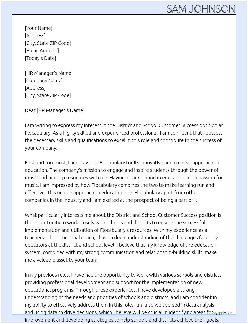 District and School Customer Success At Flocabulary  Cover Letter