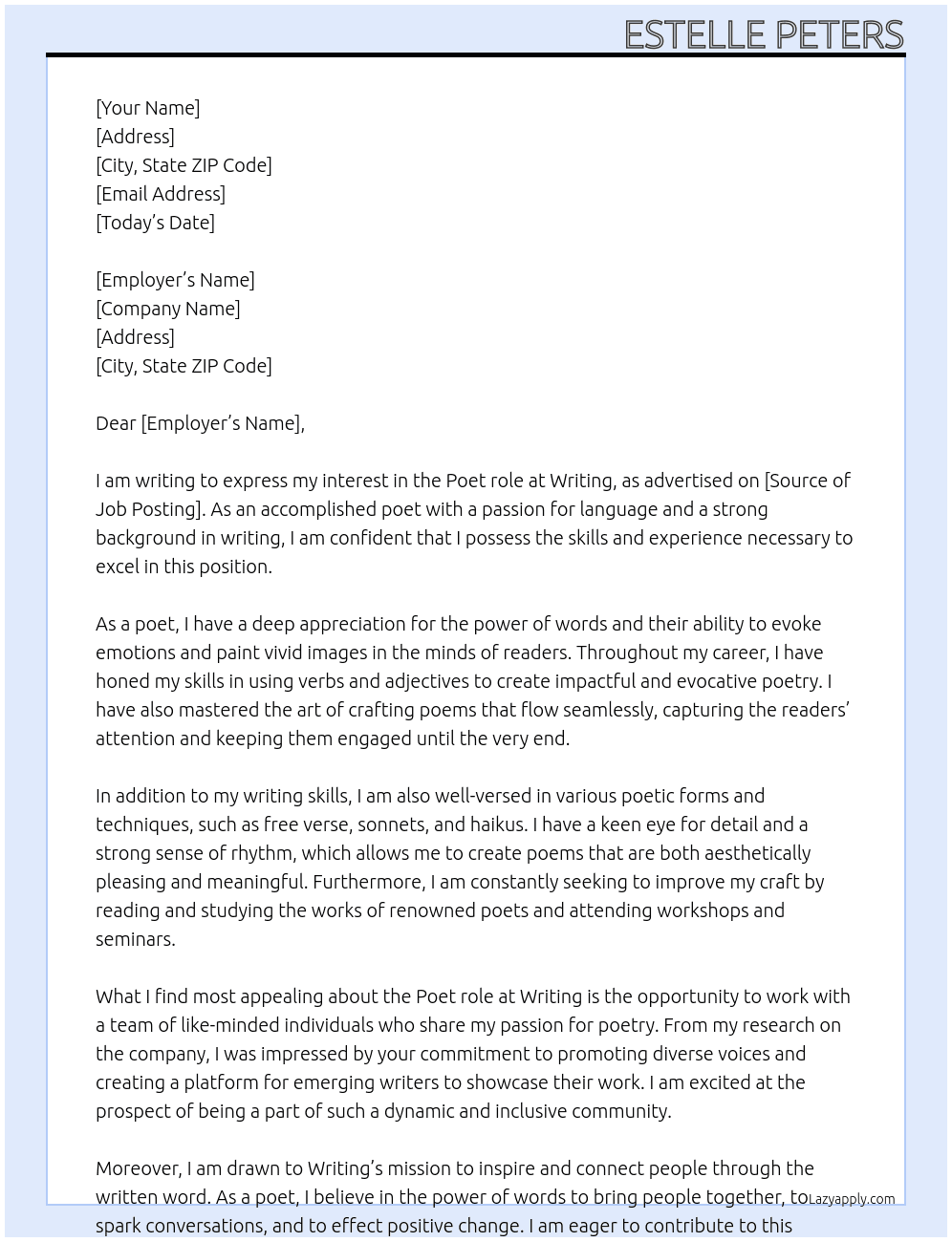 Poet At Writing Cover Letter