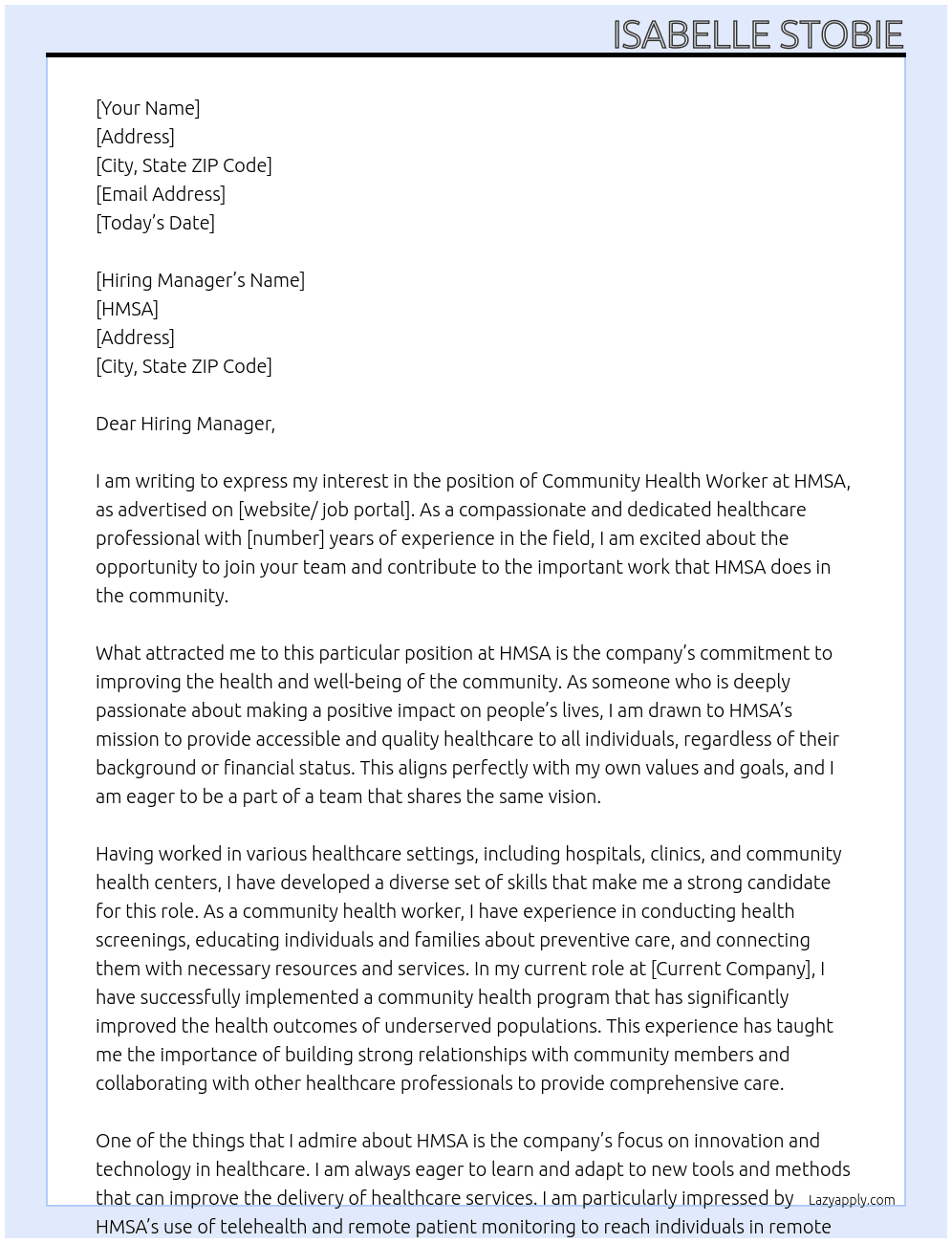 Community Health Worker At HMSA Cover Letter