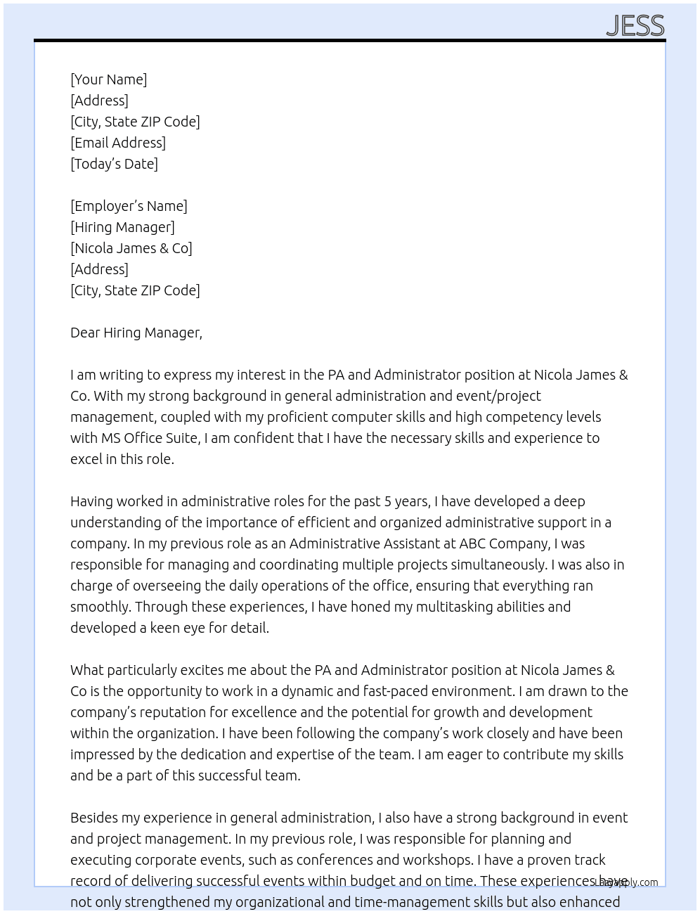 Cover letter for pa and administrator - LazyApply