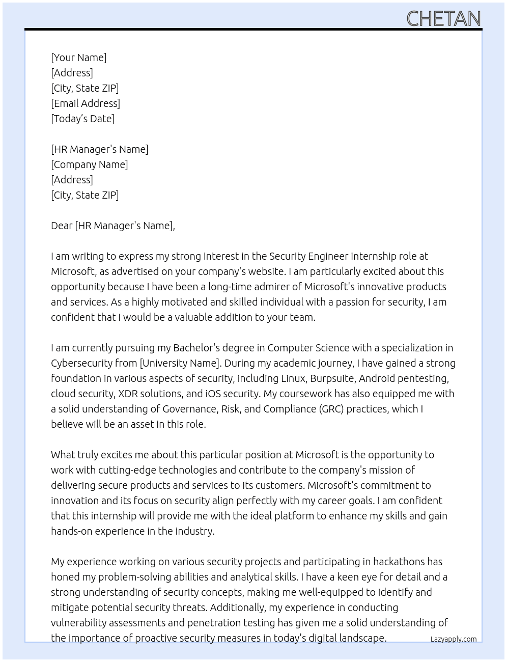 Security Engineer At Microsoft Cover Letter