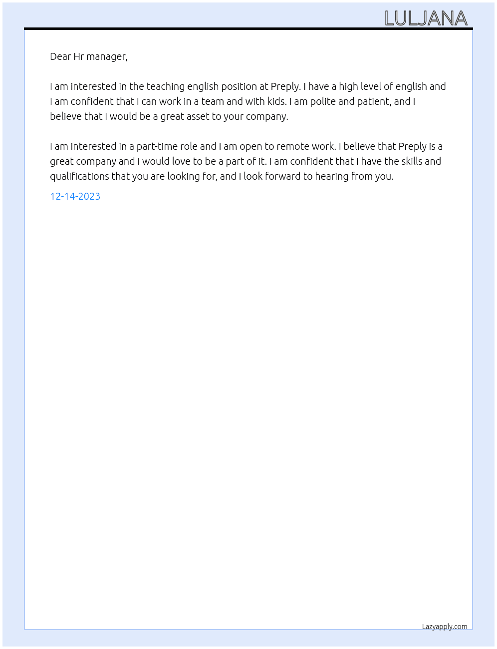 Teaching english At Preply Cover Letter