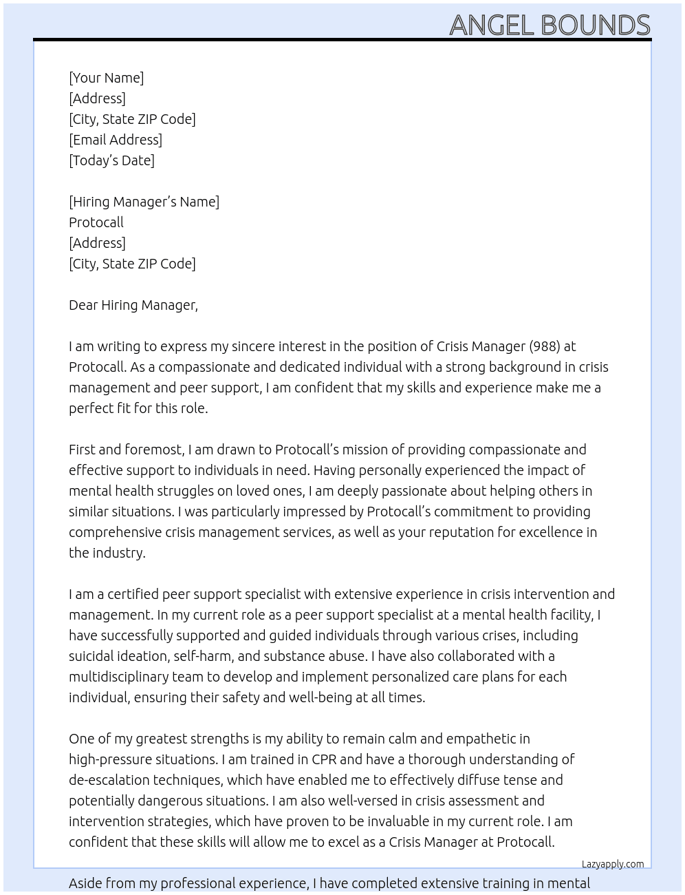 988 crisis manager At Protocall Cover Letter