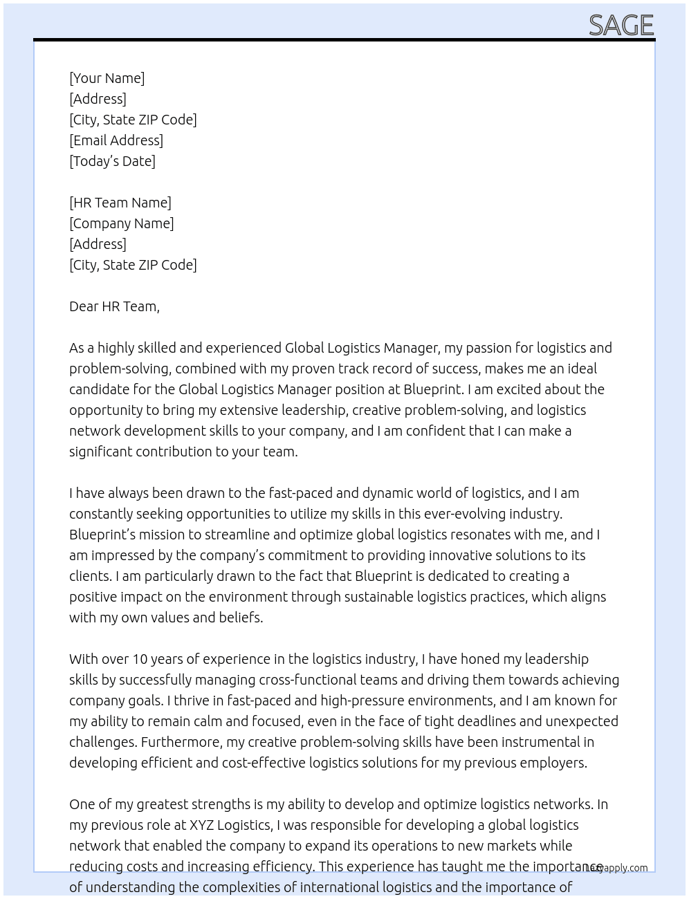 Cover letter for global logistics manager - LazyApply