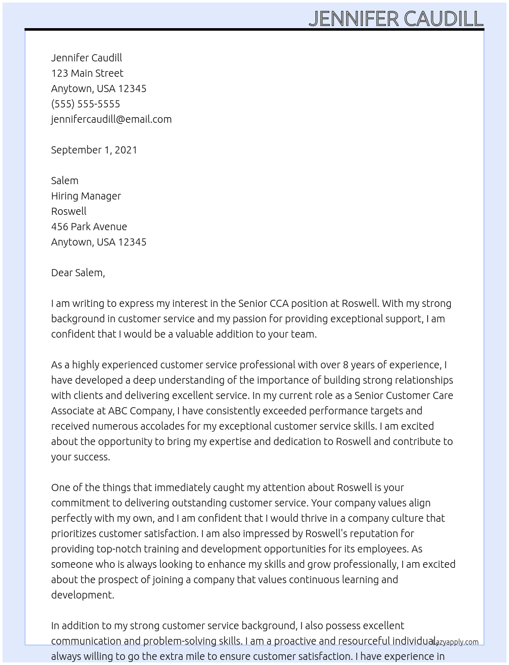 Senior CCA At Roswell Cover Letter