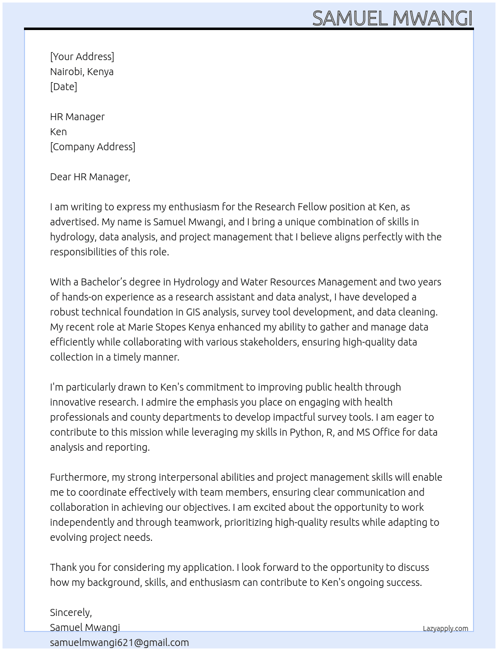 research fellow At ken Cover Letter