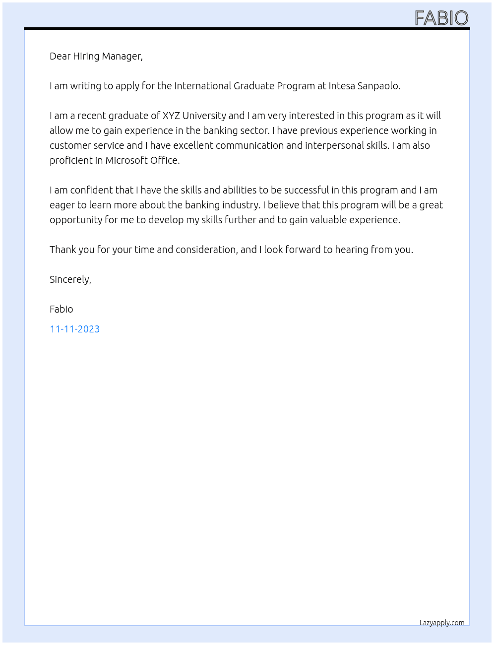 International Graduate Program At Intesa Sanpaolo Cover Letter