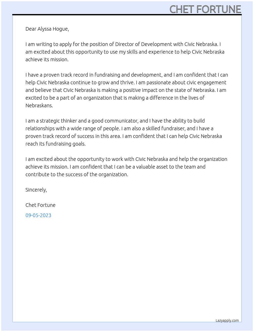 Director of Development At Civic Nebraska Cover Letter