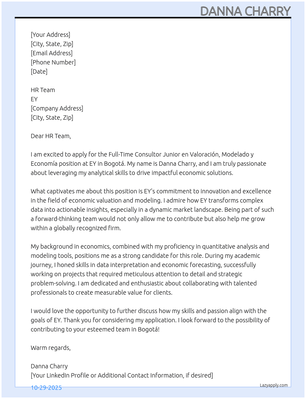 Cover letter for consultor junior en valoración, modelado y economía - LazyApply