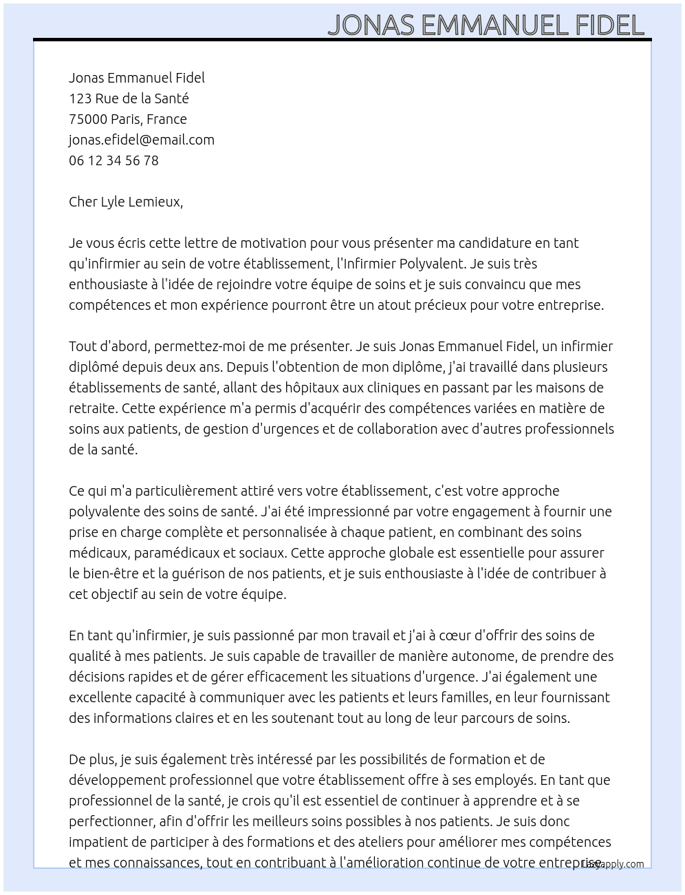 Infirmier  At Infirmier polyvalent  Cover Letter