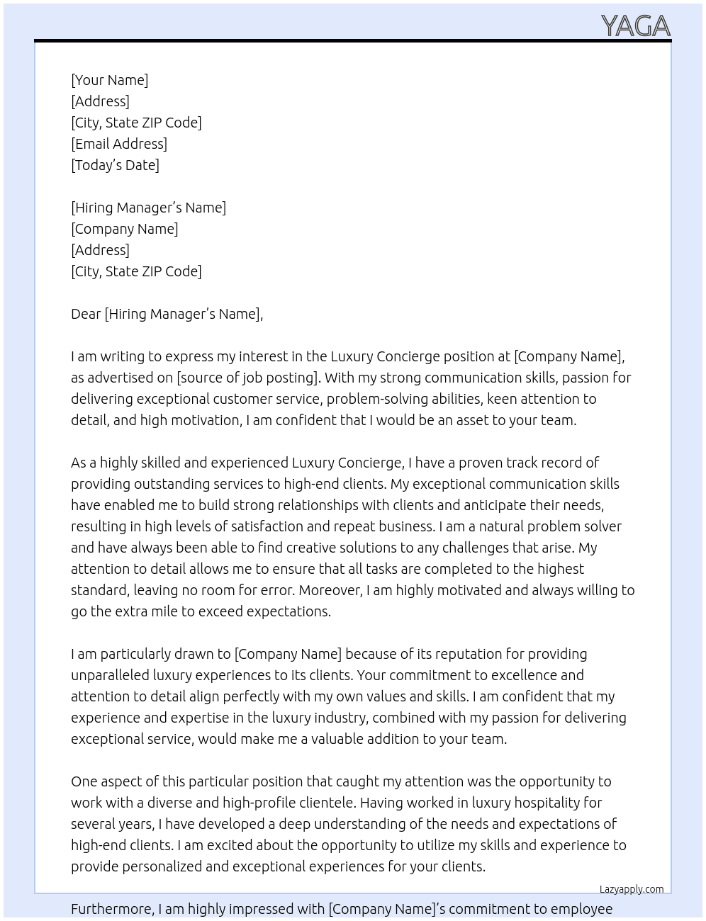 Luxury Concierge At Luxico Cover Letter