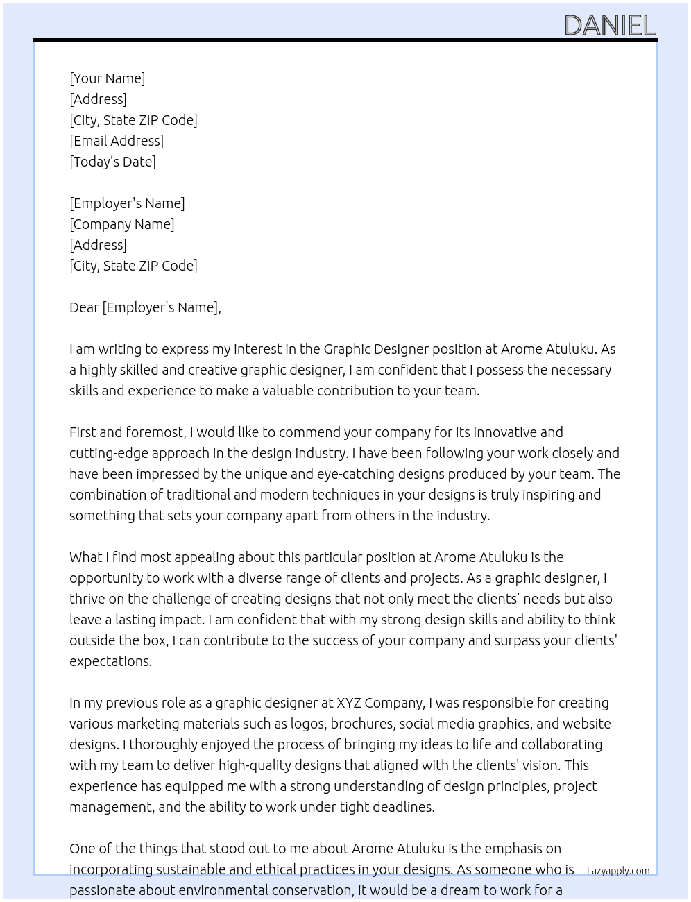 graphic designer At arome atuluku Cover Letter
