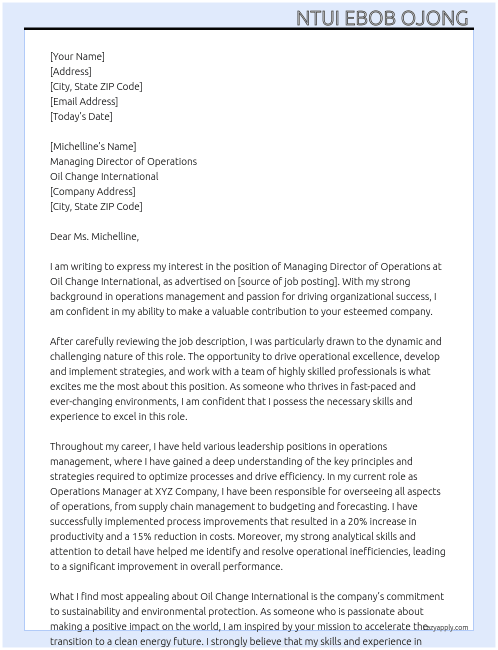 Cover letter for managing director of operations - LazyApply
