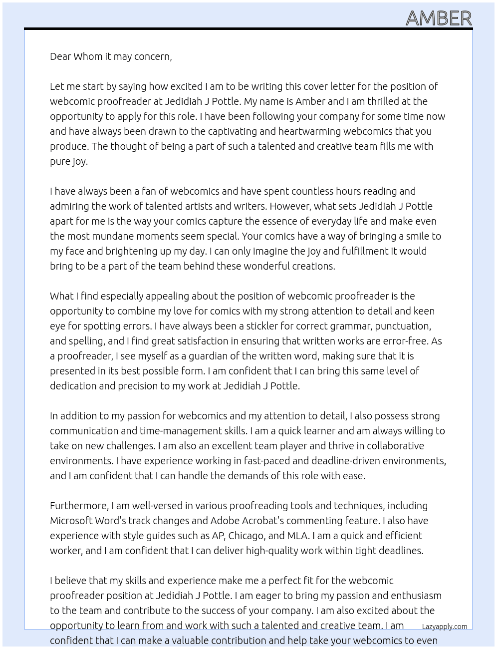 webcomic proofreader At Jedidiah J Pottle Cover Letter