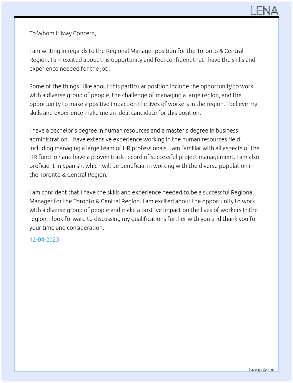 Regional Manager, Toronto & Central Region At Office of the Worker Adviser Cover Letter