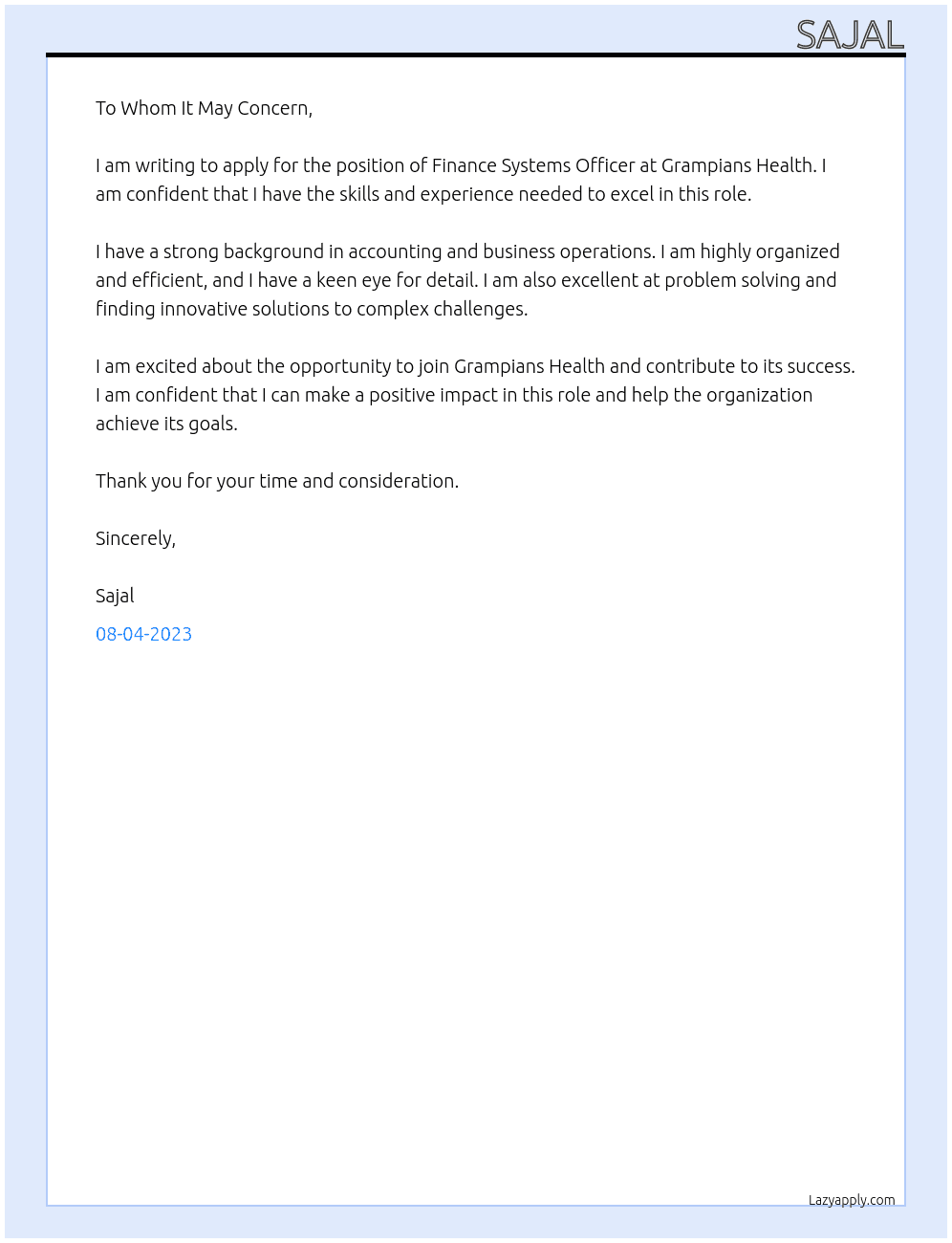 Finance Systems Officer At Grampians Health Cover Letter