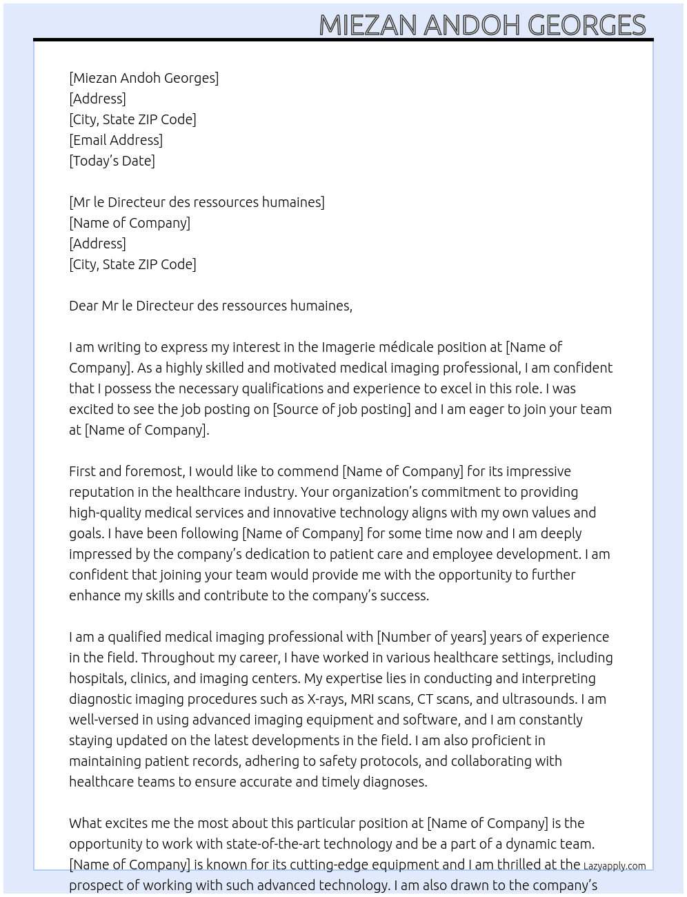 Imagerie médicale  At CHU Cover Letter