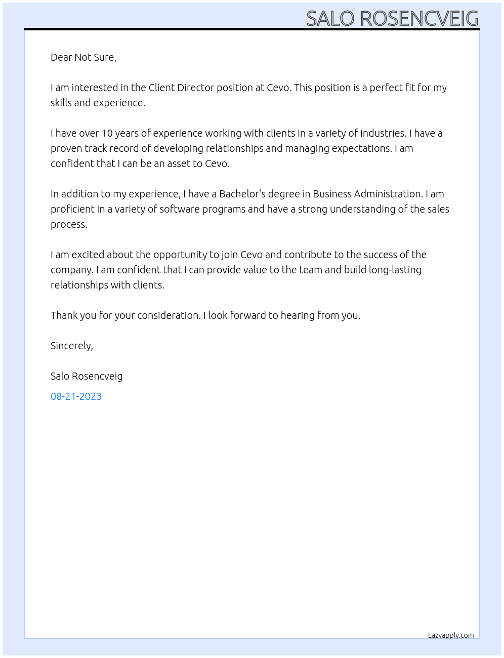 Client Director At Cevo Cover Letter