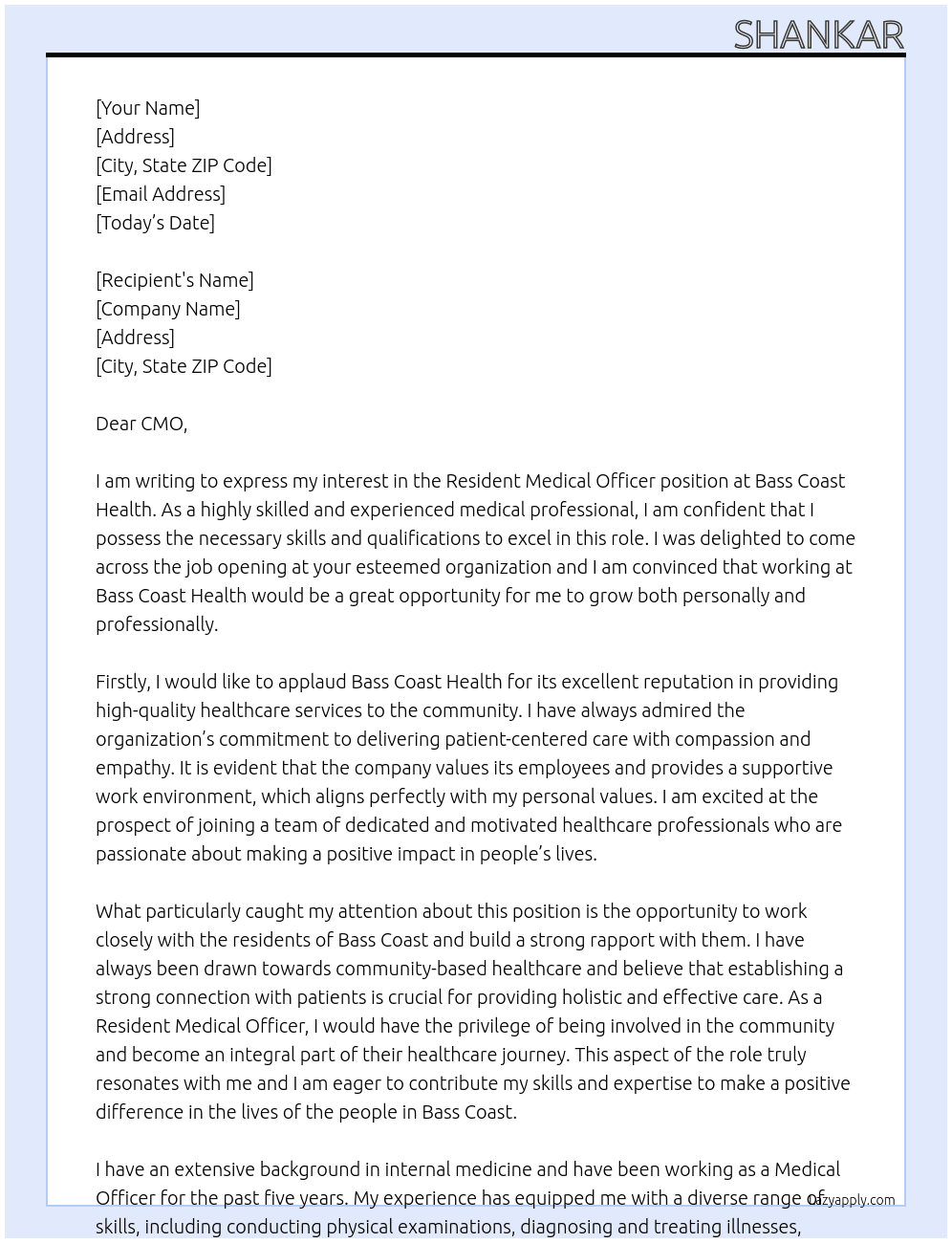 Resident Medical officer At Bass Coast Health Cover Letter