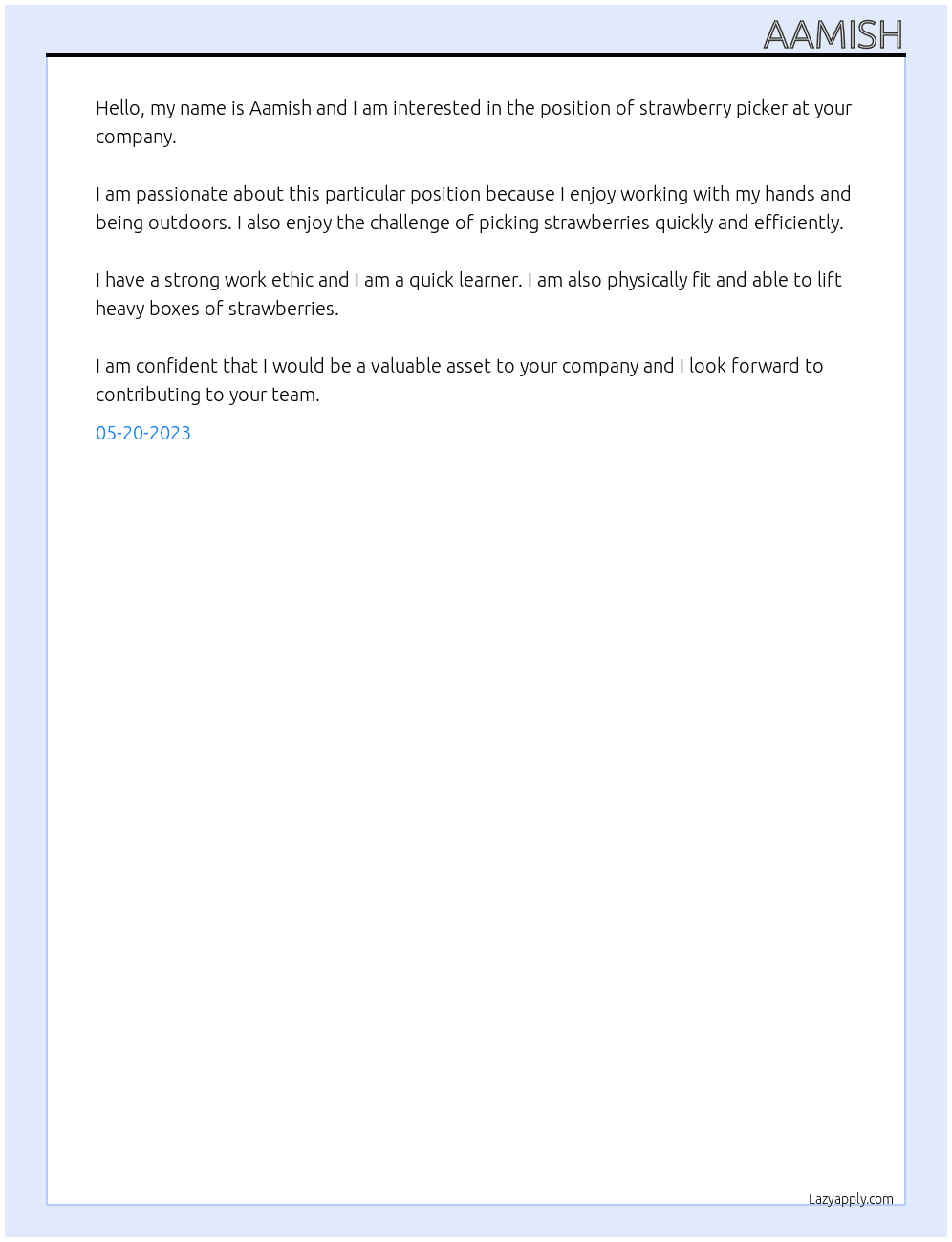 Strawberry picker At Strawberry picking Cover Letter