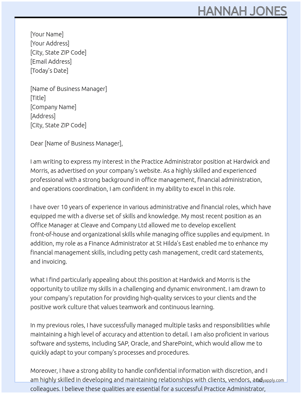 Cover letter for practice adminsirtraor - LazyApply