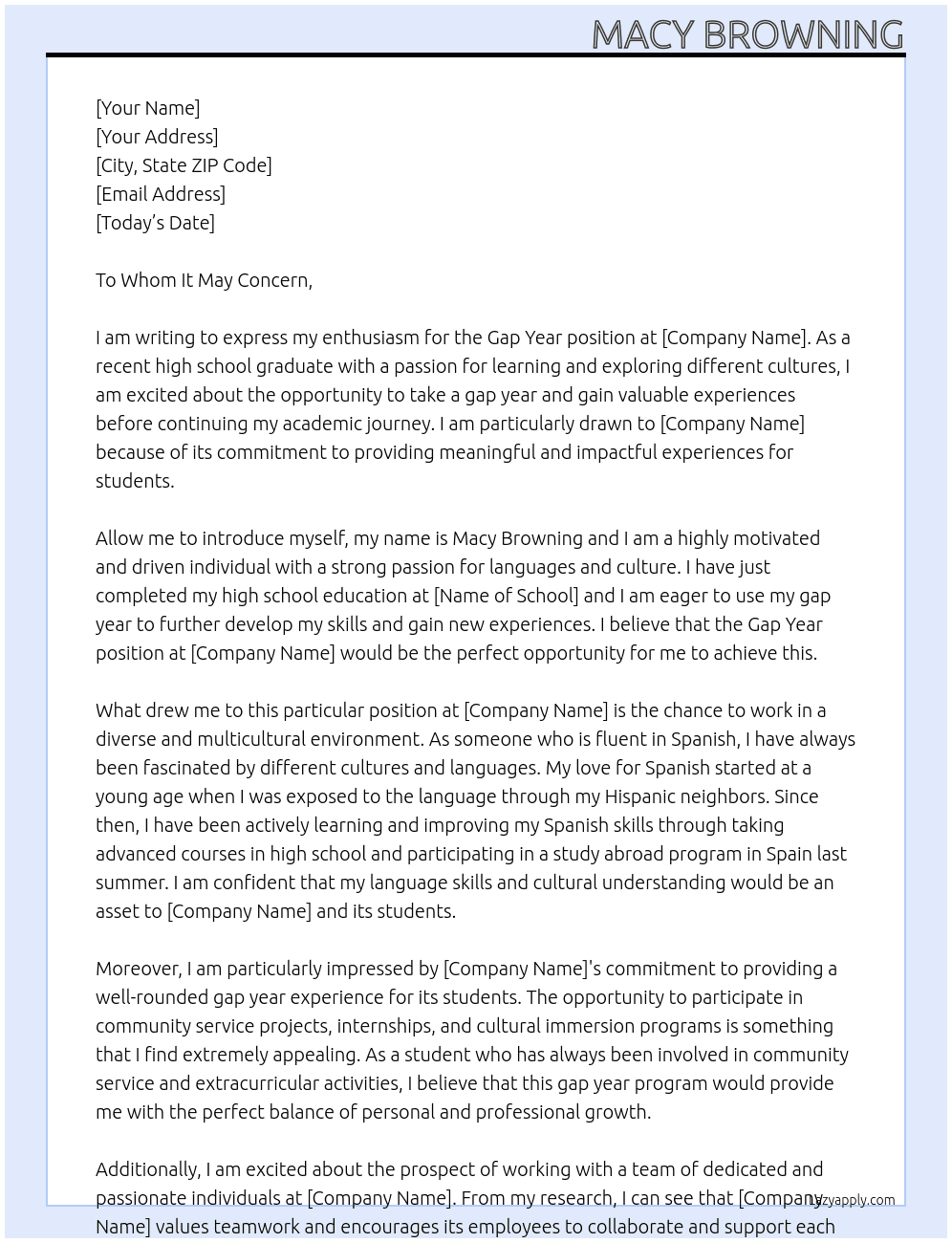 Cover letter for gap year - LazyApply