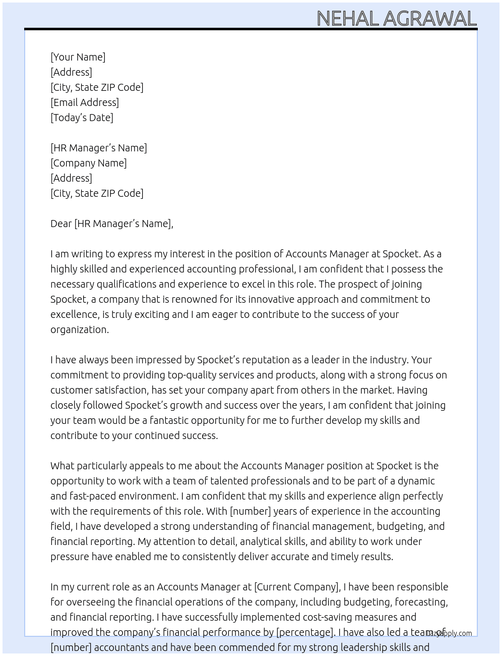Accounts manager At Spocket Cover Letter