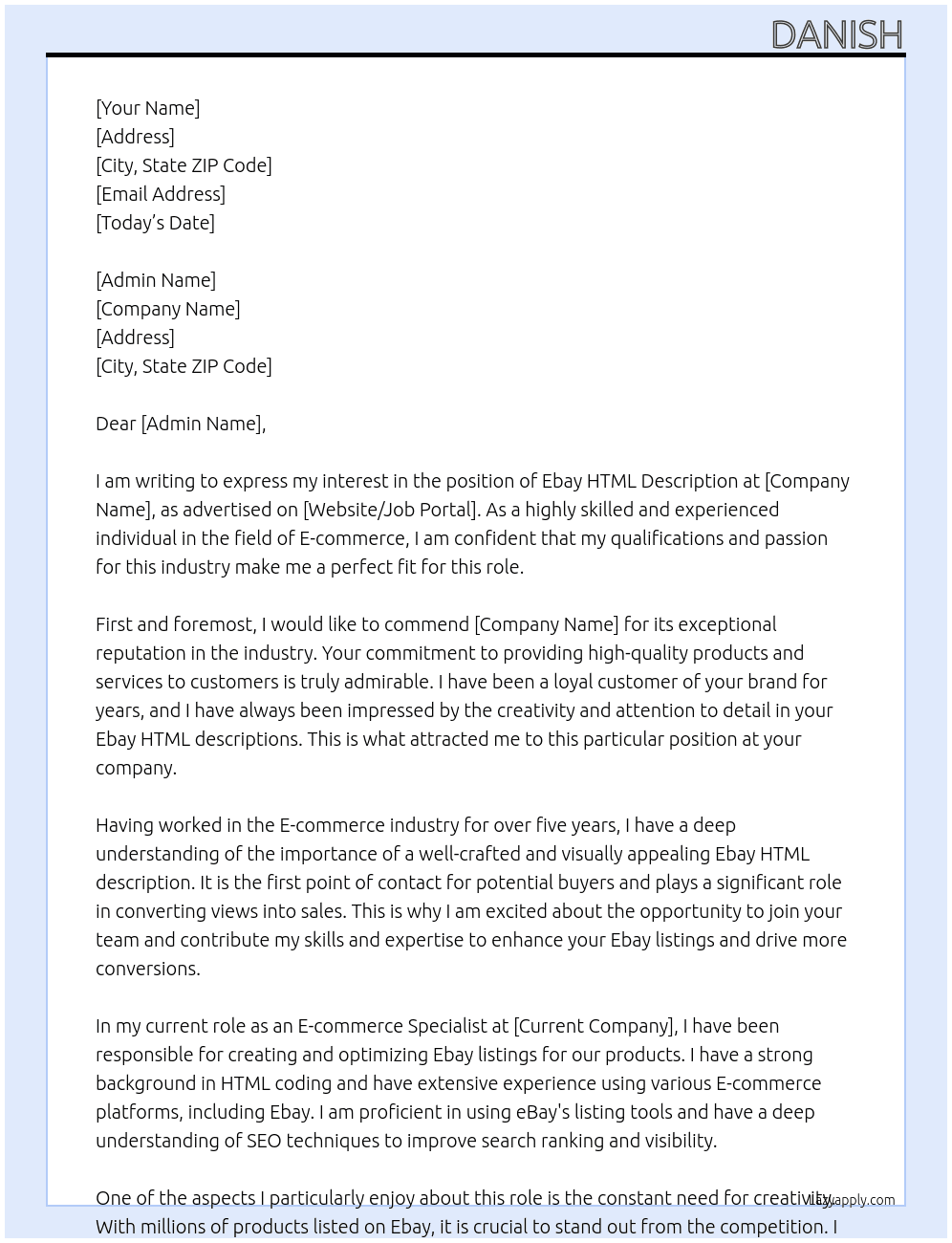 Cover letter for ebay html description - LazyApply