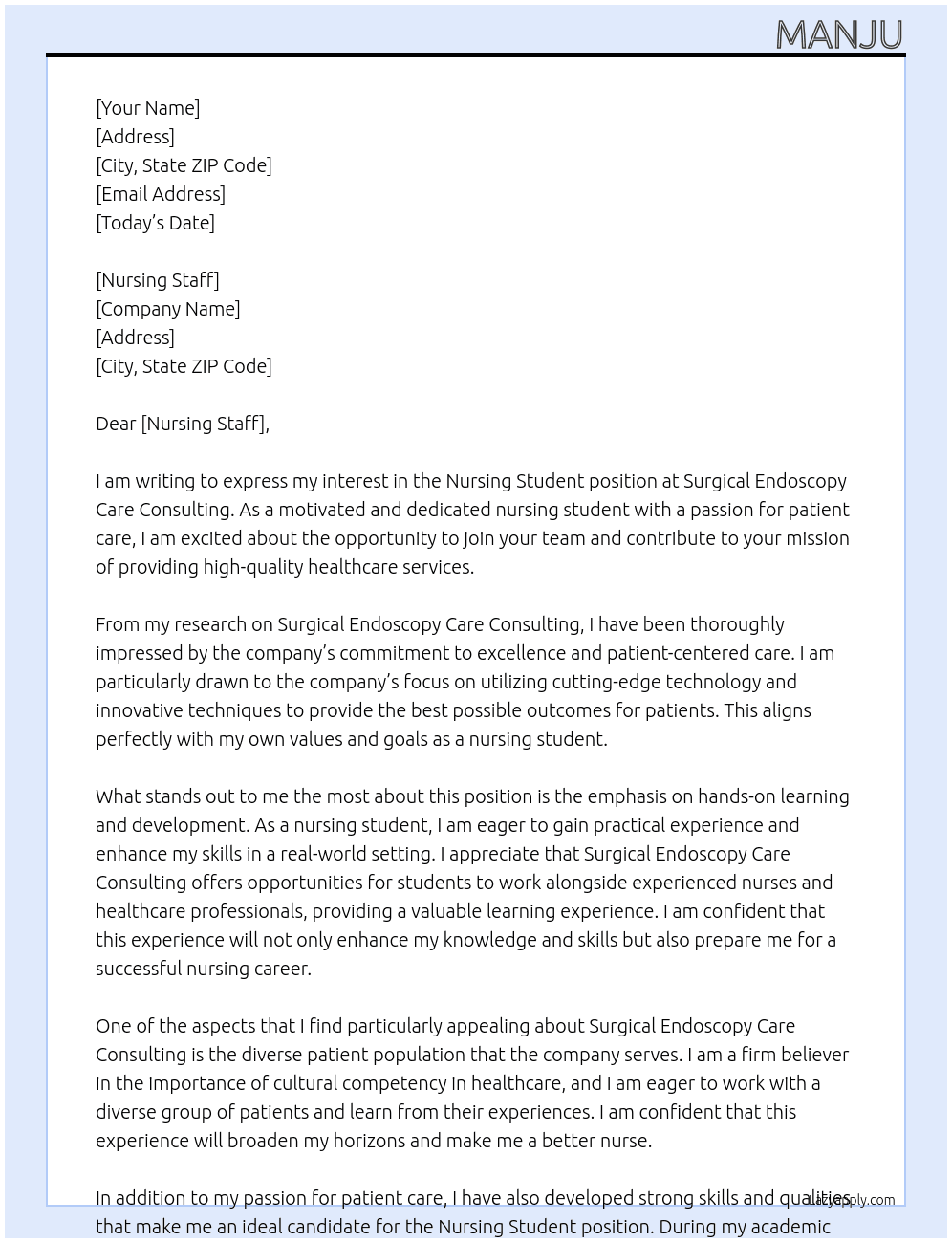 nursing student cover letter At Surgical Endoscopy Care Consulting Cover Letter
