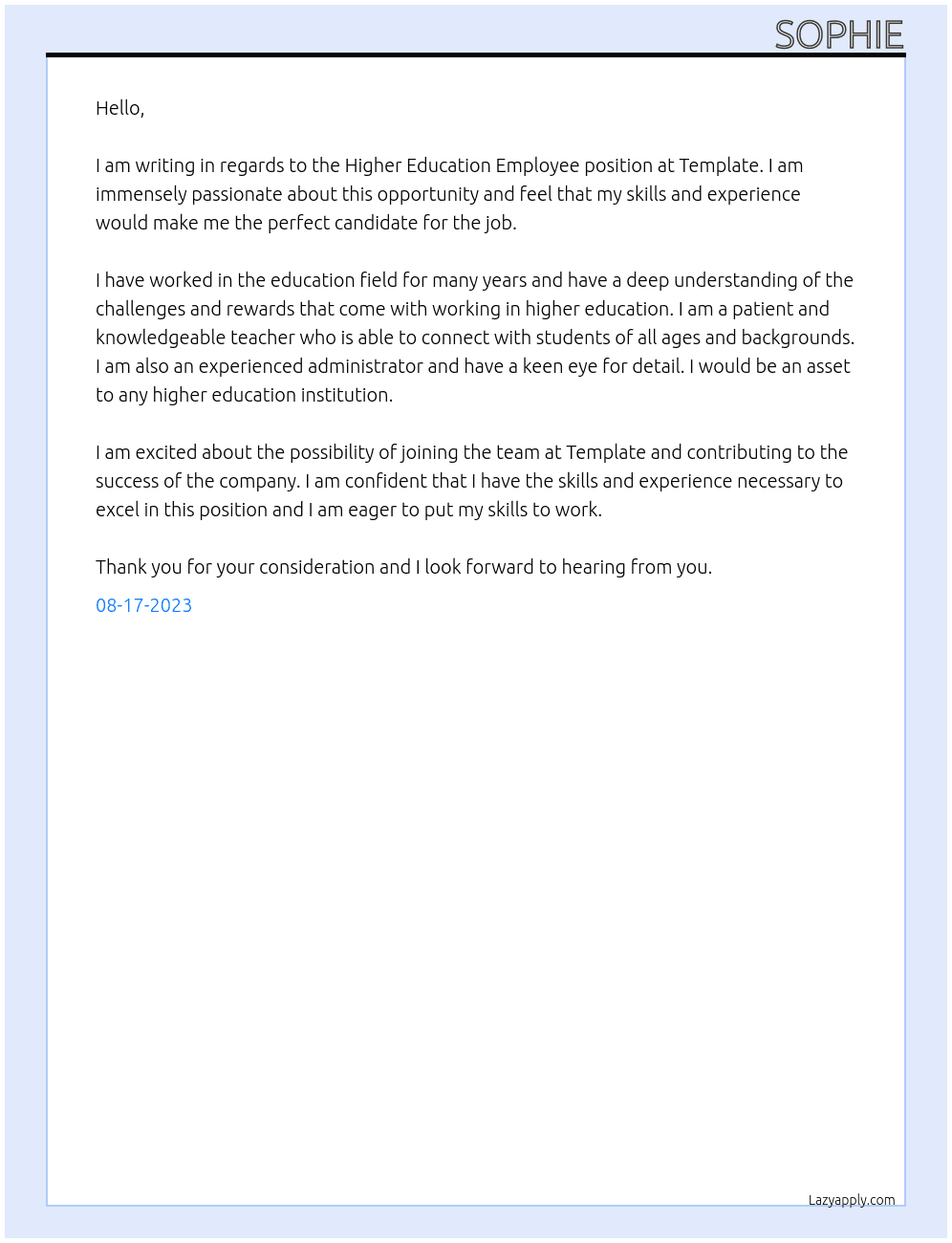 Higher Education Employee At Template Cover Letter