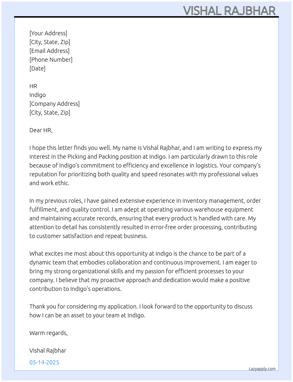 Cover letter for picking paking - LazyApply