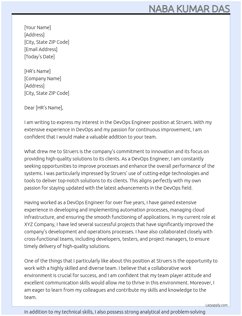 Devops Engineer At Struers Cover Letter