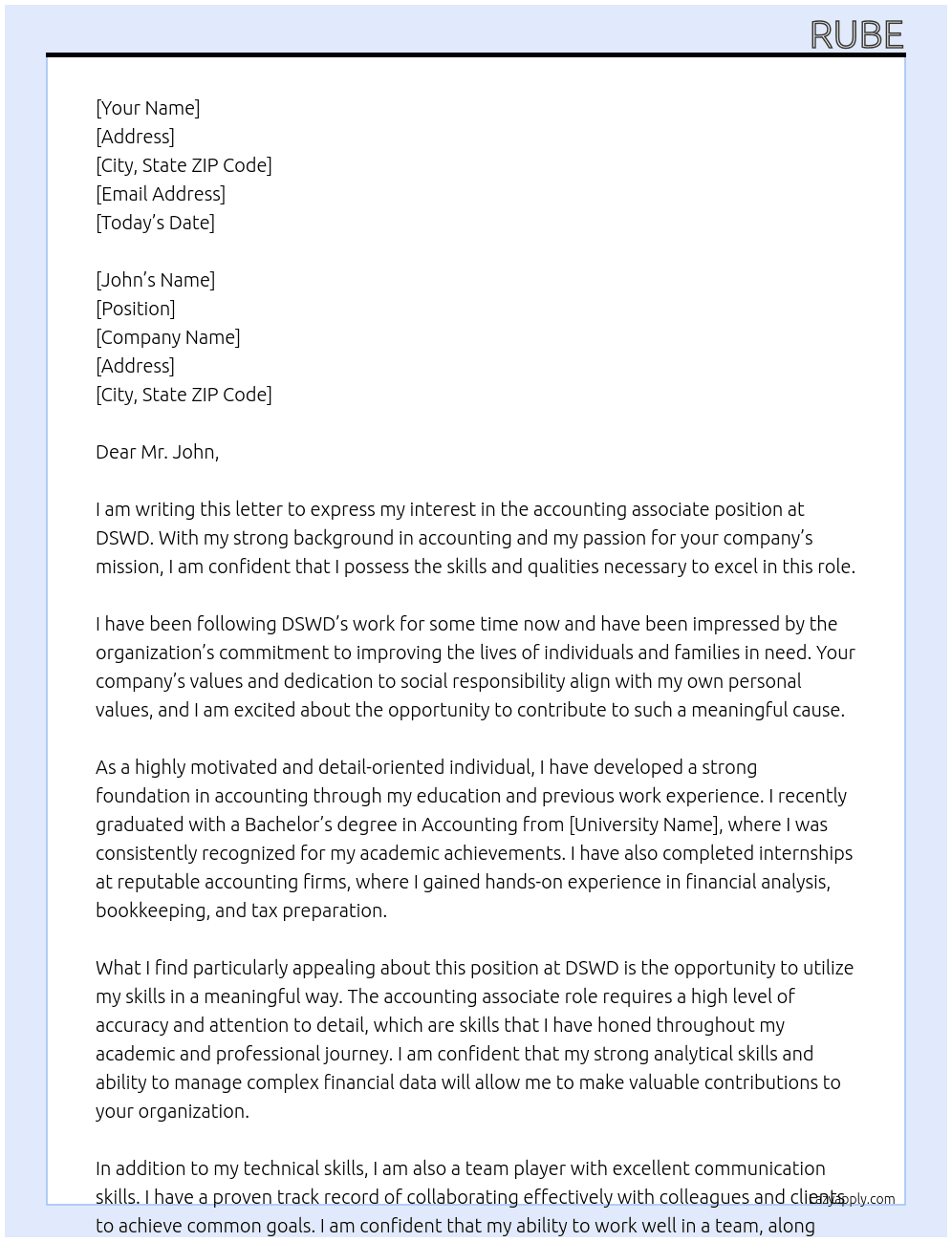 accounting associate At dswd Cover Letter