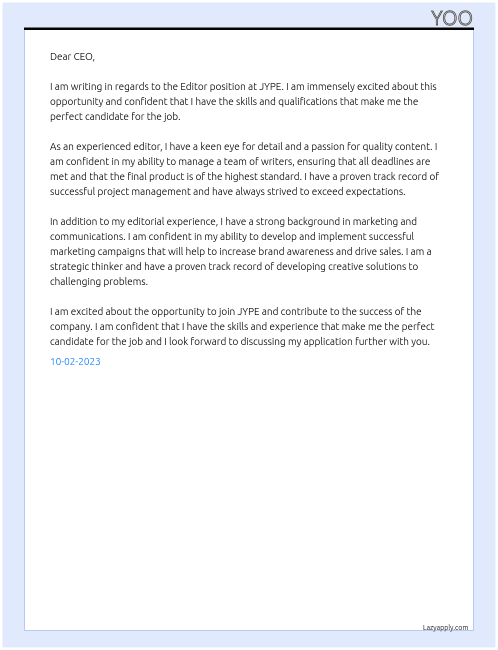 Editor At JYPE Cover Letter