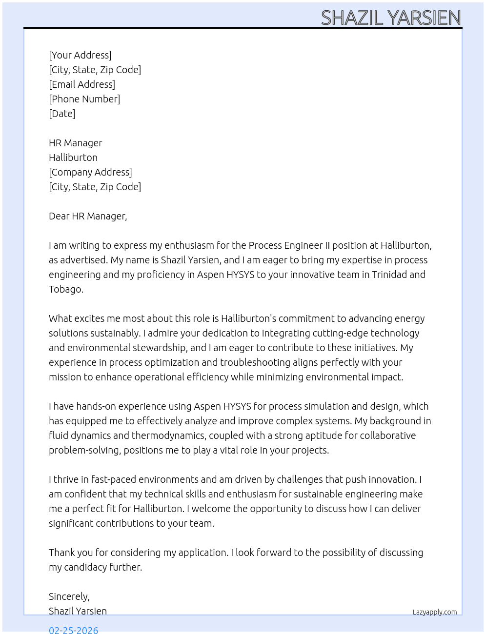 Cover letter for process engineer ii - LazyApply