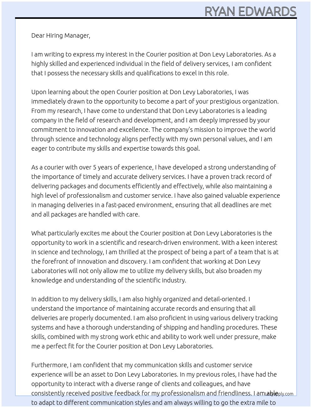 Coutier At Don Levy Laboratories  Cover Letter
