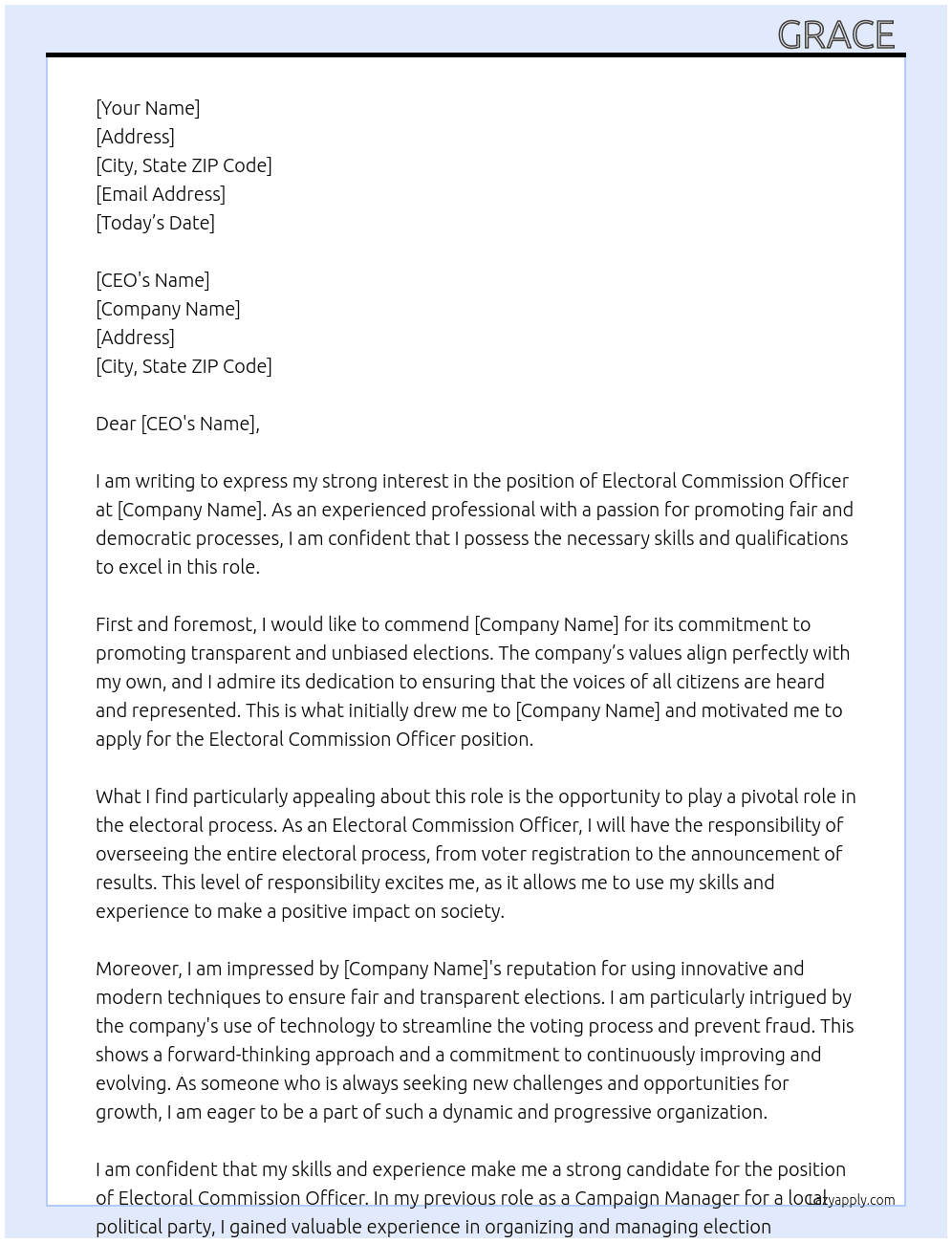 Electoral Commission Officer  At Unza  Cover Letter
