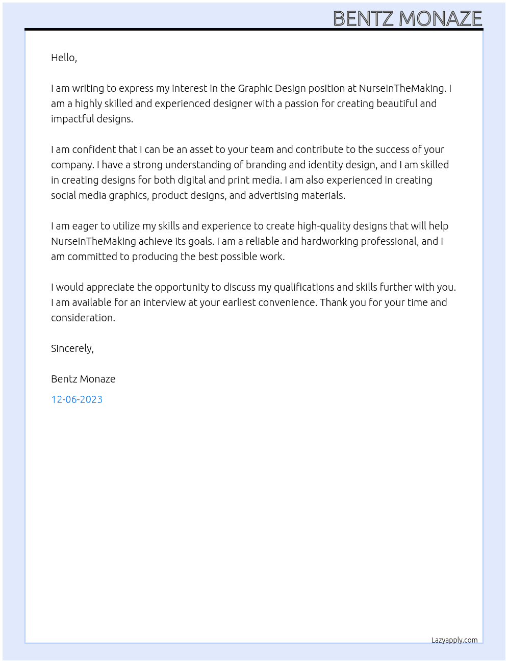 Graphic Design At NurseInTheMaking Cover Letter