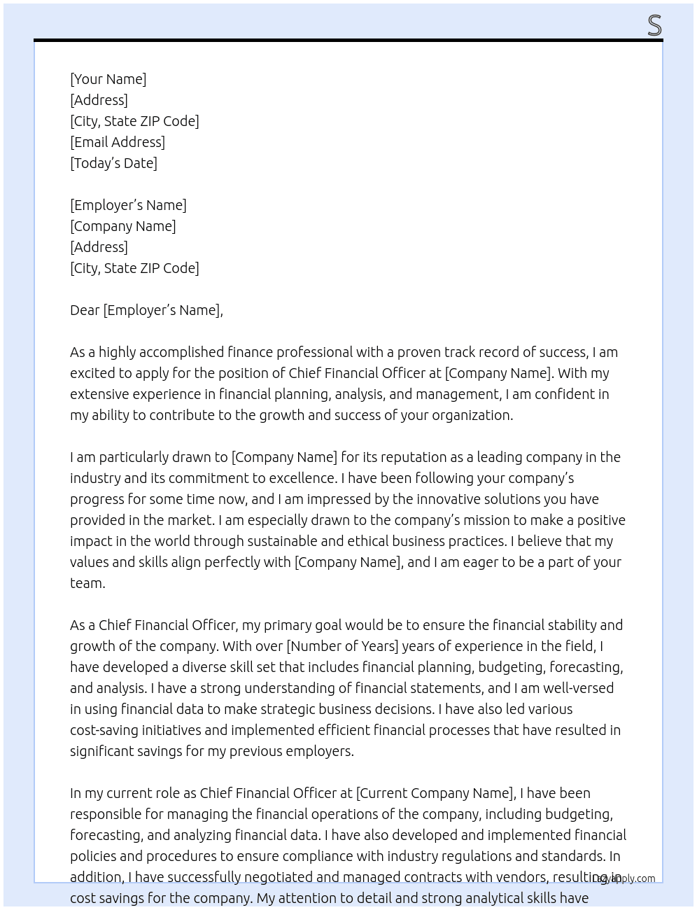chief financial officer At sdf Cover Letter