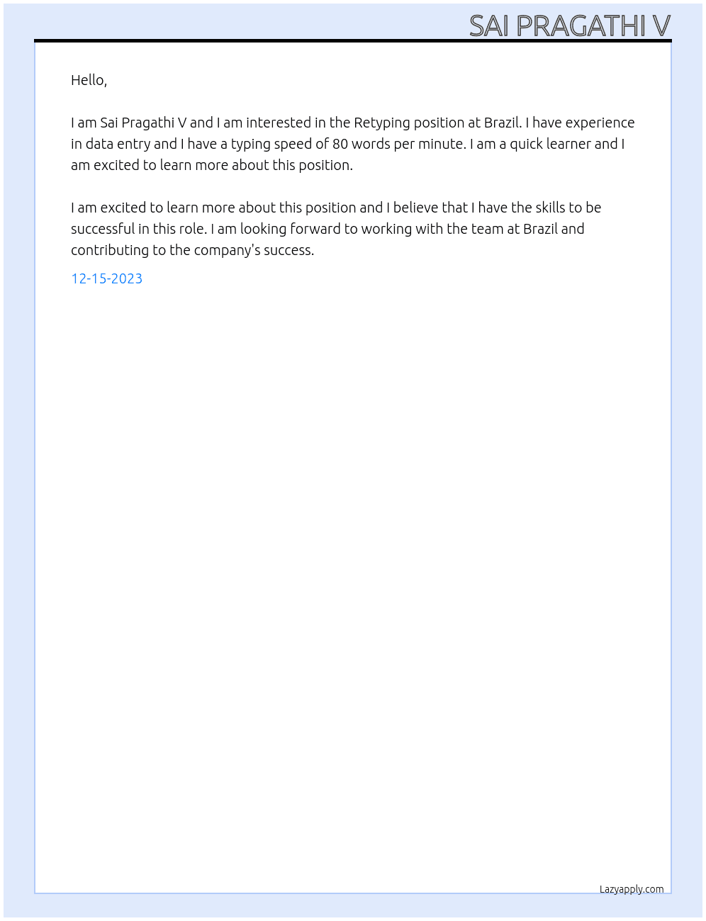 Retyping At Brazil Cover Letter